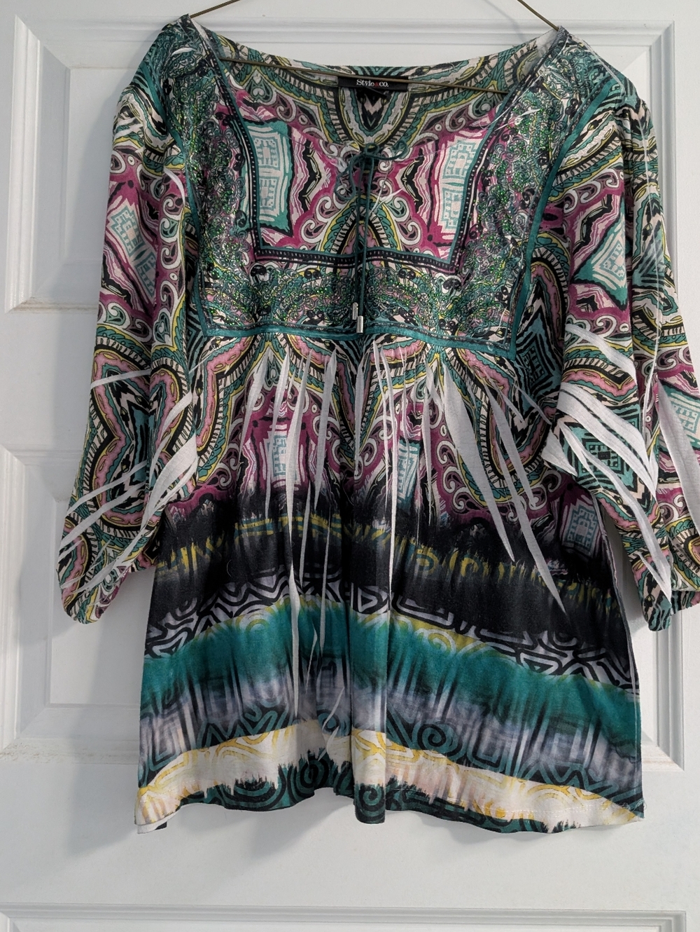 Style & Co. Multicolor Paisley Tunic Top - Teal, Pink, Black, Yellow
